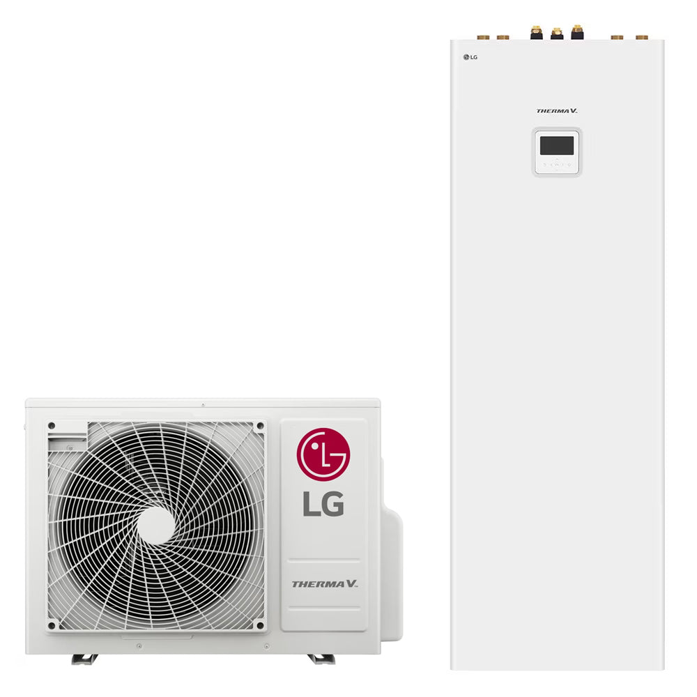 LG Therma V hidro-split hőszivattyú 12kW, 1 fázis + 200l HMV (HN1616Y.NB1 + HU121MRB.U30) - Hőszipka