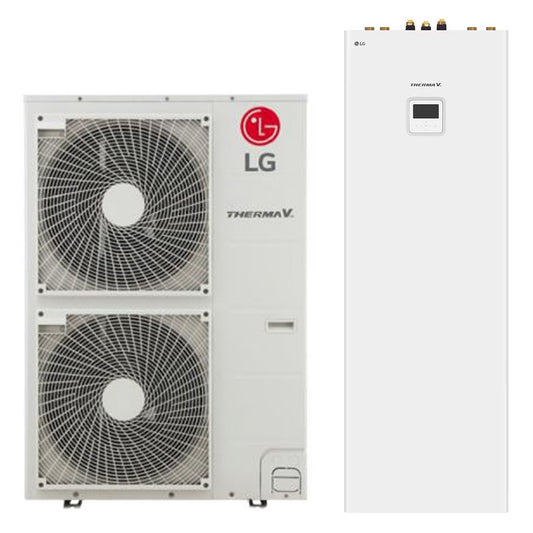 LG Therma V hidro-split hőszivattyú 12kW, 3 fázis + 200l HMV (HN1616Y.NB1 + HU123MRB.U30) - Hőszipka