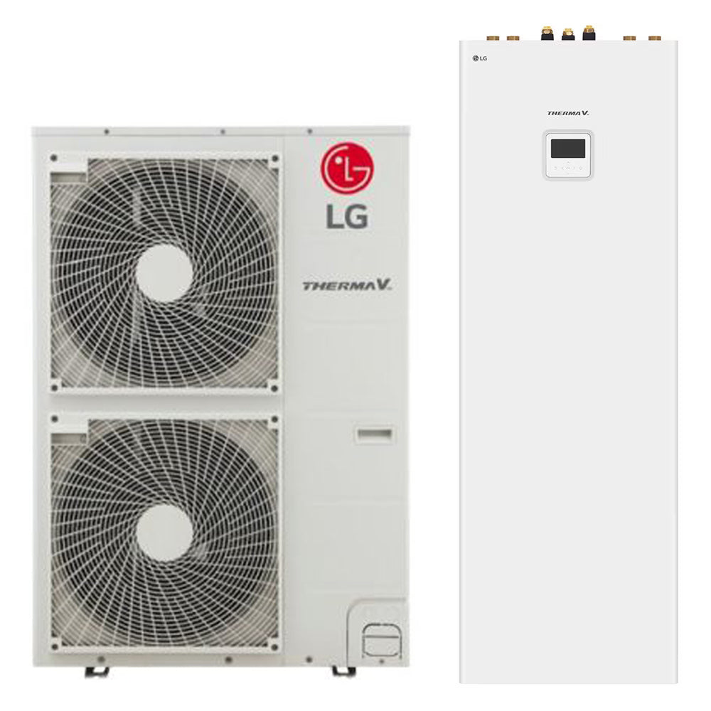 LG Therma V hidro-split hőszivattyú 14kW, 3 fázis + 200l HMV (HN1616Y.NB1 + HU143MRB.U30) - Hőszipka